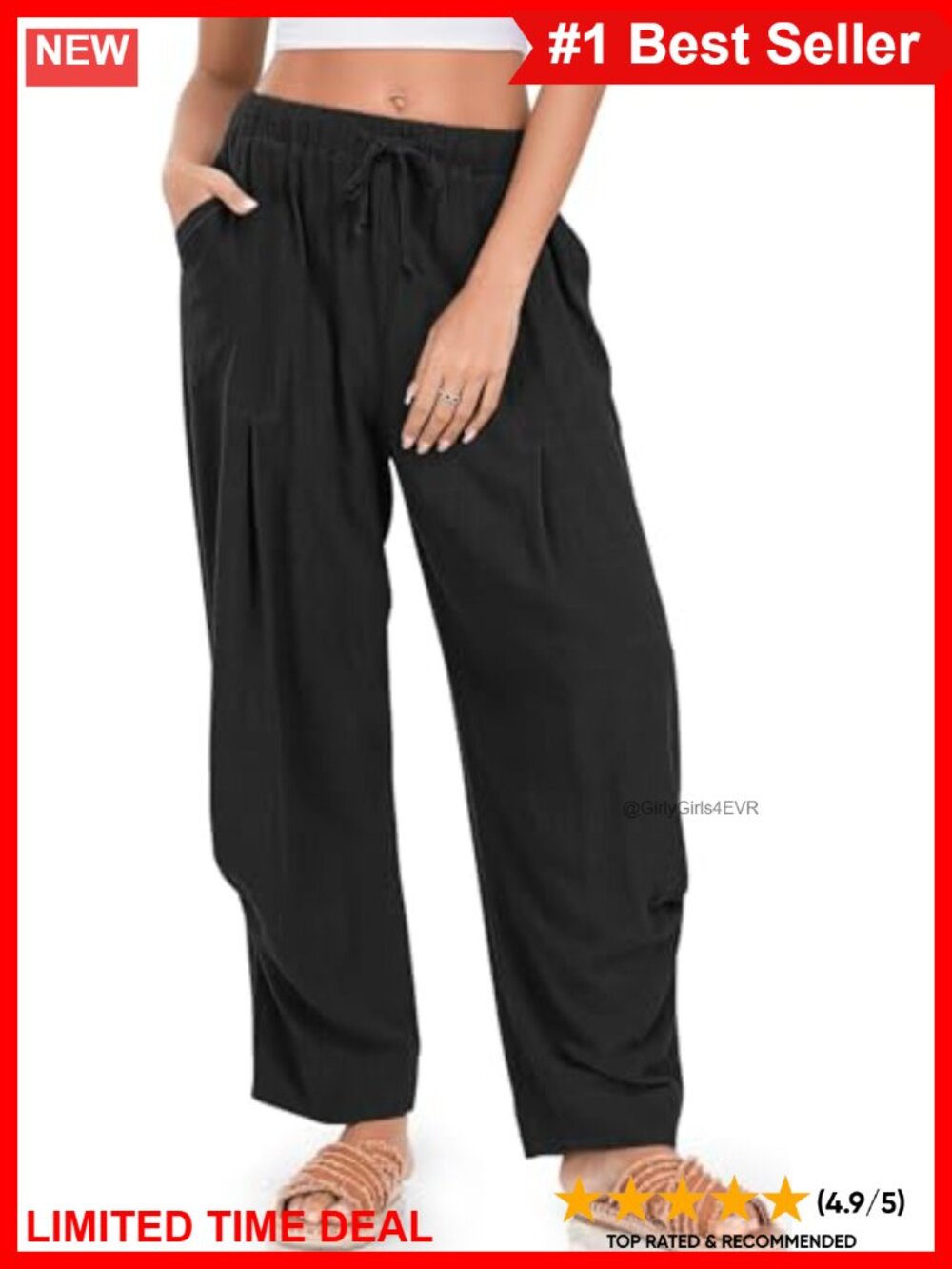 Linen Blend Barrel Pants Wide Leg Drawstring Casual Travel Trousers